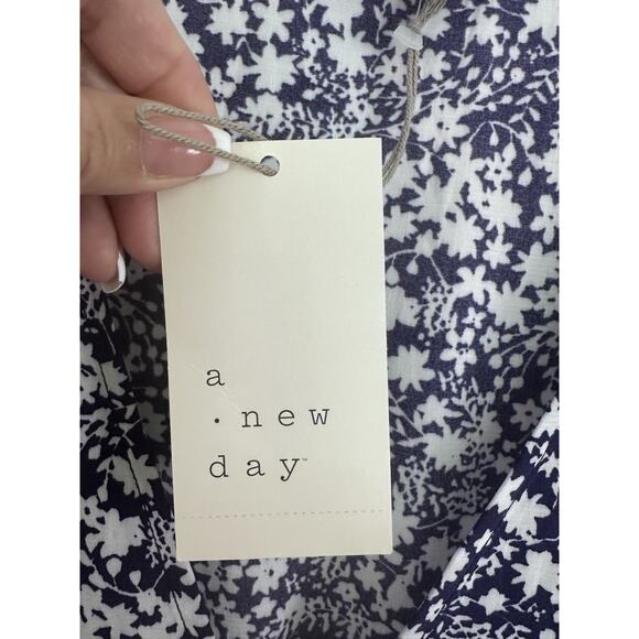 A New Day XXL Blue White Floral Midi Dress Puff Sleeve Crepe Boho Cottagecore Nw - Picture 7 of 11